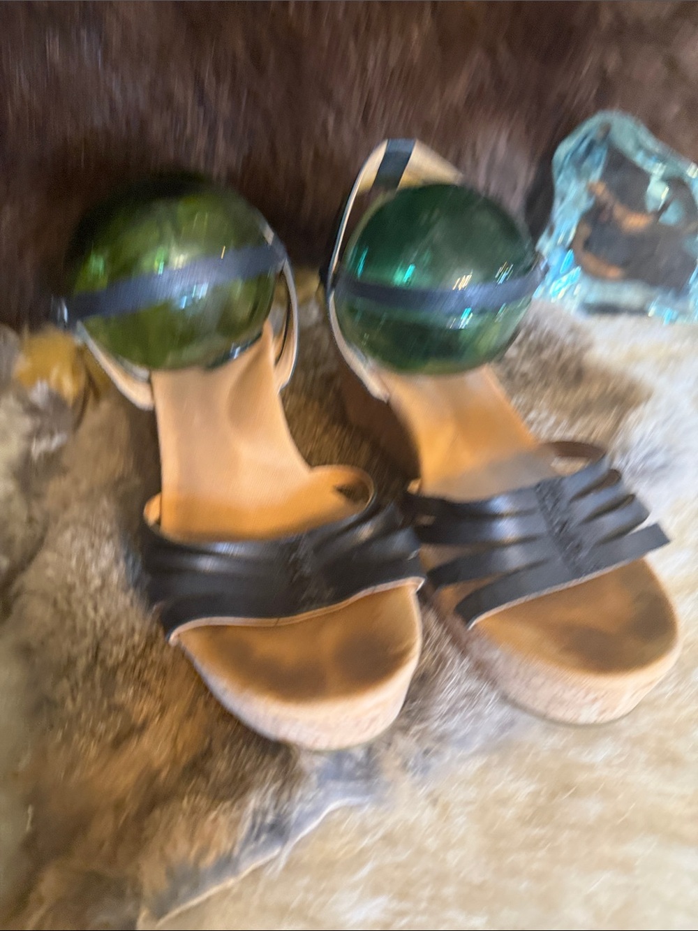 Black Women’s Strappy Cork Wedge Sandals 8.5 (850)